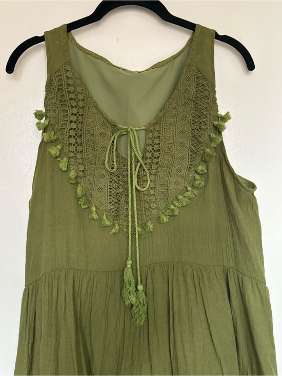 Dresses & Skirts - Leaving Soon 2 for $10 Boho Olive Green Tassel Crochet Tank Dress